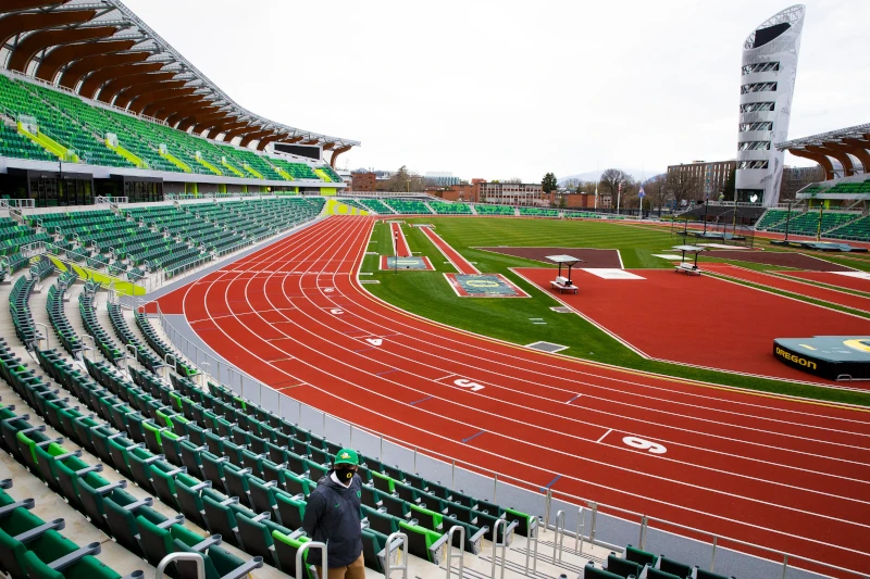Het beroemde Oregon atletiekstadion, thuisbasis van talrijke college atletiekevenementen.